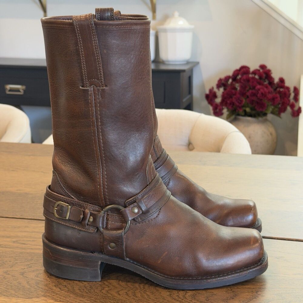 Vtg Frye Belted Leather Harness 12R Boots 87250 Mens Sz 10M Chestnut Brown USA